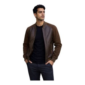Leather Bomber Jacket Brown NWT Size S $348